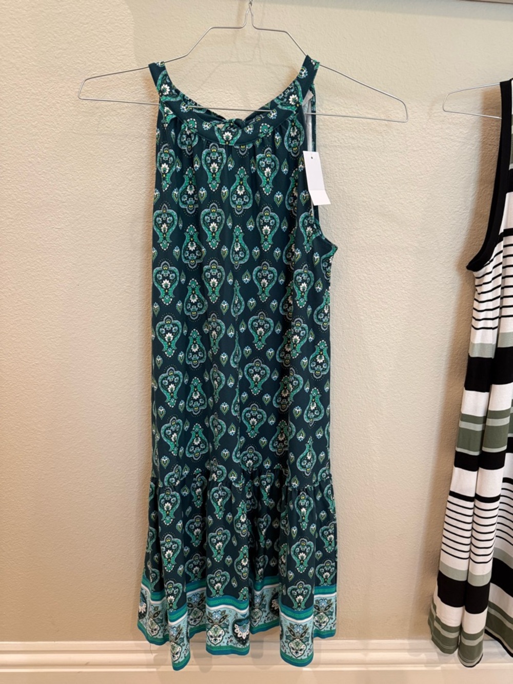 LOFT Teal Patterned Halter Midi Dress